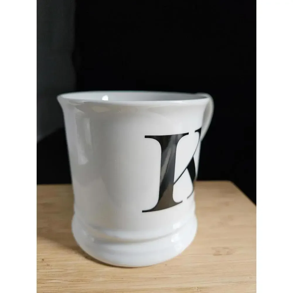 Williams-Sonoma White Monogram Mug Letter K Sculpted Handle Approx 14 oz